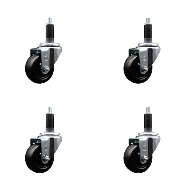 Service Caster 3'' SS Hard Rubber Wheel Swivel 1-1/8'' Expanding Stem Caster Set, 4PK SCC-SSEX20S314-HRS-118-4 - main